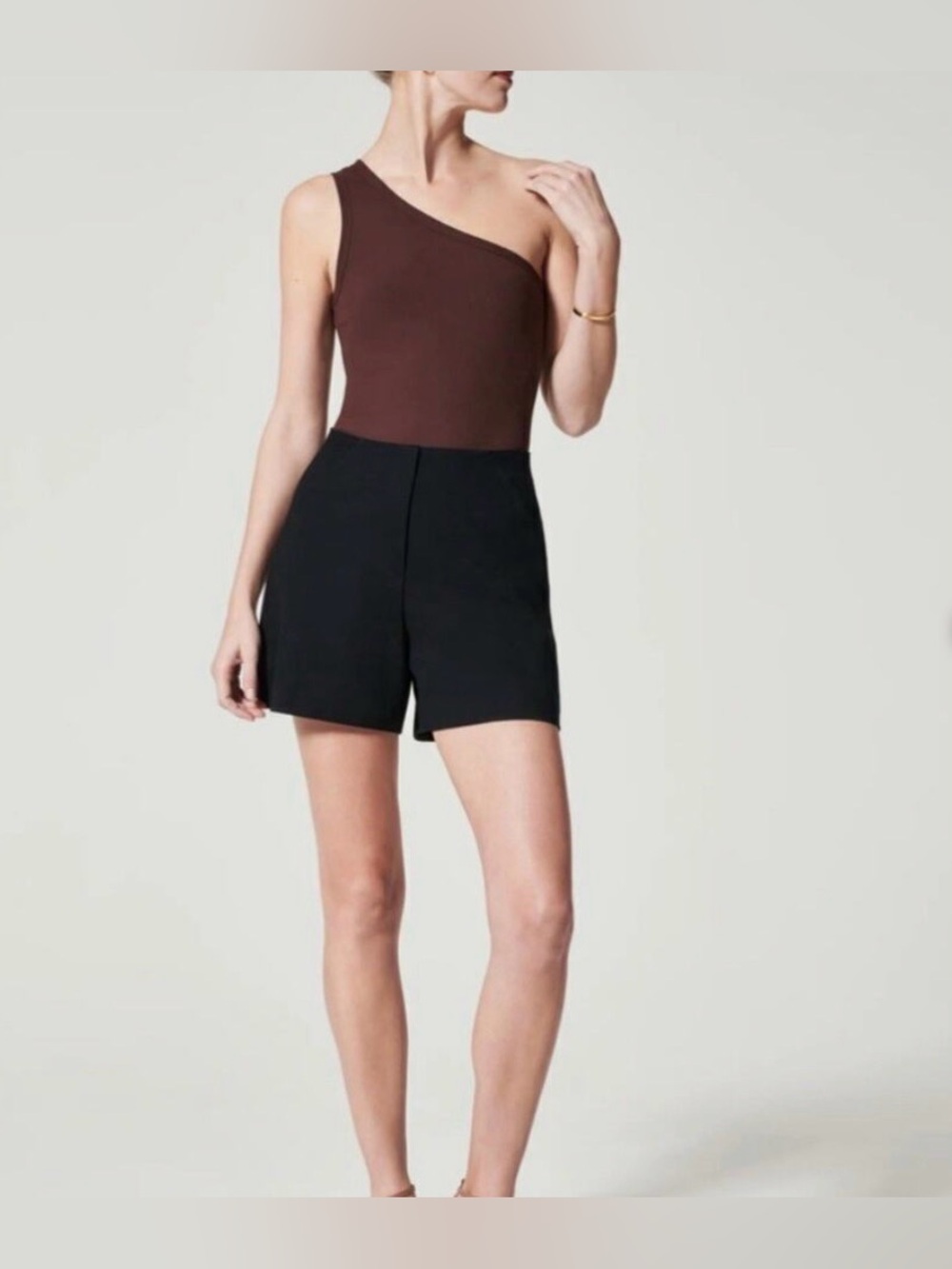 NWT Spanx Ribbed One Shoulder Bodysuit Raisin Brown Top‎ Size small